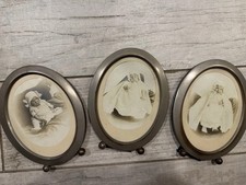 Antique C. 1900 Metal Oval Picture Frames w/ Original Baby Photos - Lot of 3 picture