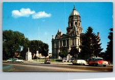 Columbia City, IN, Whitley County Courthouse, 50s Cars, Vintage Postcard picture