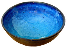 Harding Black Blue Texas Signed Studio Art Pottery Vessel Bowl Vase Vtg Mcm Rare picture