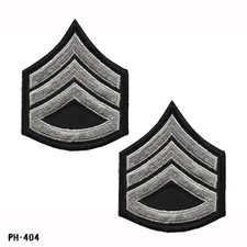 PAIR SSGT Staff Sergeant Chevron Rank Patches ~ Black/Silver ~ NOS Gemsco USA picture