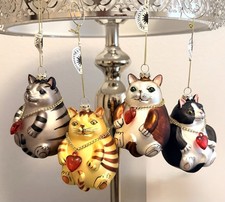 VTG Set/4 Smithsonian Institution Fat Cat Christmas Ornaments w/ Original Tags picture