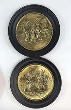 Vintage Dutch Style Wall Plaques Set of 2 Tin Brass Tone Windmill picture