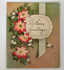 Vintage 1942 Birthday Greeting Card Greetings Used Poinsettias picture