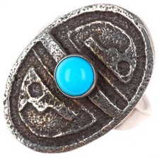 sz8.5 vintage Native American Tufa Cast sterling silver ring with turquoise picture