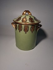 Antique Limoges Condensed Milk Can Holder Jar Art Deco Green Gold Hand Painted  picture