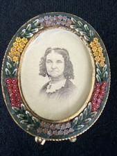 Vintage 1920s Italian Micro Mosaic Oval Picture Frame – Handcrafted Floral Italy picture
