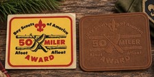 Vintage BSA Patch Decal Sticker Boy Scouts 50 Miler Afoot Afloat Leather Award picture