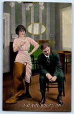 c1910's Woman I've The Boots On Unusual Antique Unposted Postcard picture