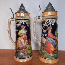 Lot of 2 Vintage Reinhold Merkelbach 1.5 L Steins Hunters and Couples Scenes picture
