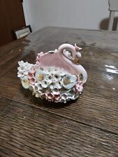Vintage Lefton Pink Swan Trinket Dish China Handpainted Applied Flowers picture
