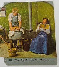 Wash Day New Woman~1870 Victorian Stereoview~Laundry Liberate Anti-Suffrage Prop picture