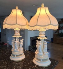 Pair Of Vtg Neoclassical Parian Bisque Porcelain Greek Goddess Lamps Restored  picture