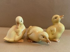 Vintage OTAGIRI Japan Yellow Ceramic Duck Figurines Set of 3 Ducklings MCM picture