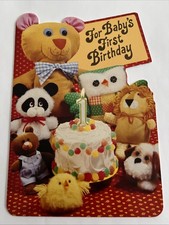 Vintage Baby's 1st Birthday Hallmark Ambassador Card Animal Plush Toys & Cake picture