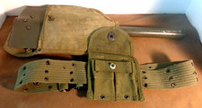 c1952 Army Folding Entrenching Shovel w/Web Belt & M1 30 Cal Ammo Pocket Pouch picture