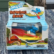 1982 vtg Galoob Smurf WIND UP ROWING BOAT IN ORIGINAL BOX Hard to Find Smurfs picture