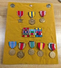 WWII US Army Medal Shadow Box Display Set WW2 Bronze Star Air Medal Ribbons Vtg picture