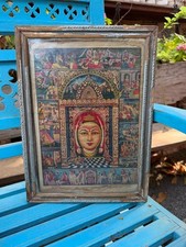 antique Old Hindu Goodess With Multi God Temple Litho Print Frame picture