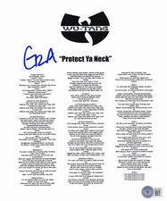 GZA SIGNED AUTOGRAPH WU TANG PROTECT YA NECK 8.5 x 11  LYRIC SHEET BAS BECKETT picture