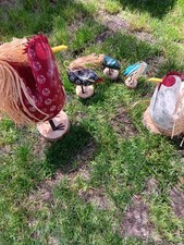 Vintage Signed Edith John Navajo Folk Art Carved Wooden Chickens picture