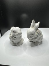 Set Of 2 Ceramic EASTER BUNNY Figurine Iridescent Flower Spring U52 picture