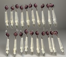 20 VNT Crystal Chandelier Prisms w/ Purple Octagon  Drops OG wire   picture