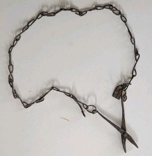 ANTIQUE DOGON SHAMAN HOGON ARTIFACT HANDFORGED IRON CHAIN MALI SCISSOR NECKLACE picture