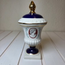 Vintage OTCO Italy Porcelain Cameo Covered Urn Cobalt Gold Floral 5