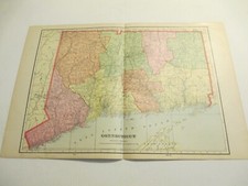 ANTIQUE MAP OF CONNECTICUT CRAM'S ATLAS 1905 23 X 14.5 picture