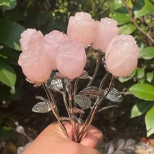 Top Natural Hand Carved Pink Rose Quartz Crystal,Rose flower Home Decor Gift 1pc picture