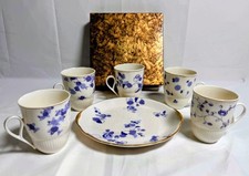 TACHIKICHI Adam & Eve Blue Rose Pattern Tea Cup (5) And Pastry Plate (1) Vintage picture