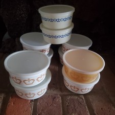 Vtg  Imperial Margarine Bowls Tubs Lids 1970s Crown Pattern Mixed Lot Set of 10 picture