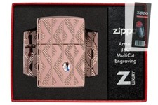 Zippo 49702 Geometric Diamond Pattern Armor Rose Gold Lighter + FLINT PACK picture