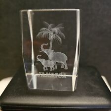 Laser Etched 3D Crystal Paperweight With Elephant Scene And Jamaica Etched In... picture