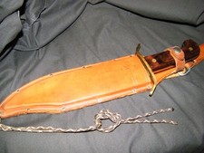 Vintage Western USA W49 Bowie Knife Wood Handle Brown Leather Sheath picture