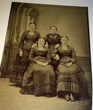 Antique Beautiful Victorian American Group of Ladies C.1870's Tintype Photo picture