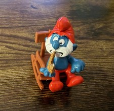 Schleich Papa Smurf The Smurfs PVC Figurine w/ Bench Smoking Pipe. Collectable. picture