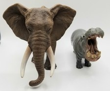 Vintage Shleich Safari Animals Elephant Hippo Collectible Figurine Lot 1996 2004 picture