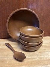 Wooden Salad Bowl Set 6 Piece Large Serving Bowl, Spoon and 4 Small Bowls picture