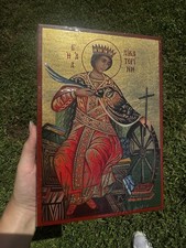 Saint Catherine of Alexandria Orthodox Icon Flat Wood 18kt Gold Leaf picture