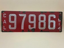 Rare 1914 California Porcelain Enamel l license Plate 97986 First Year Issue picture