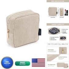 MAGEFY Small Makeup Bag Corduroy Cosmetic Pouch Beige picture