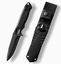 Black Stainless Steel Clip Point Fixed Blade Knife w/ Sheath, Full Tang picture