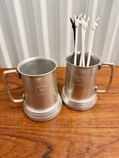 Two Vintage Mid Century Playboy Chrome Beer Mugs Cocktail Swizzle Sticks picture
