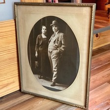Antique 1920 New York City Couple Studio Portrait Large Framed Photo 18x14 NYC picture