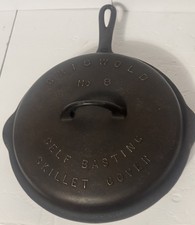 Vintage Griswold Cast Iron #8 Skillet with  Matching Self Basking Marked Lid picture