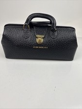 Vintage Lilly Black Textured Leather Doctor Bag/Case w/ Cowhide Zip Pouch picture