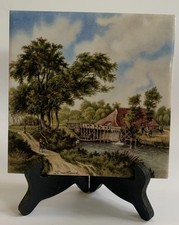Vtg Holland J.C Hunnik Trivet Tile Country Cottage Farmhouse River Water Mill 6” picture