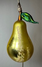 Vtg Jumbo Pear Annealed Leaf Glass Christmas Ornament - Yellow - John Derian picture