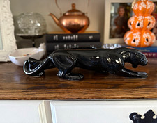 Vintage MCM Black Ceramic Stalking jaguar planter 15in picture